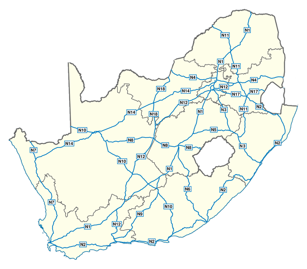 South African landscape and transport routes